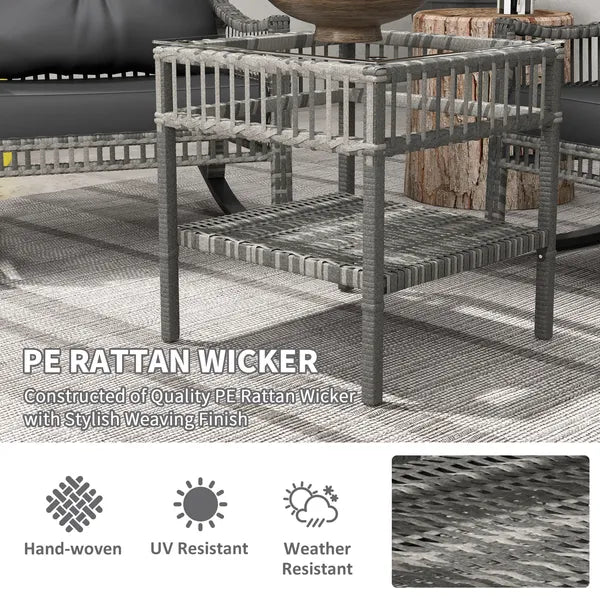 3 Piece Outdoor PE Rattan Rocker Chair Set, Rocking Chair with Tempered Glass Table Top, Gray - product image 5