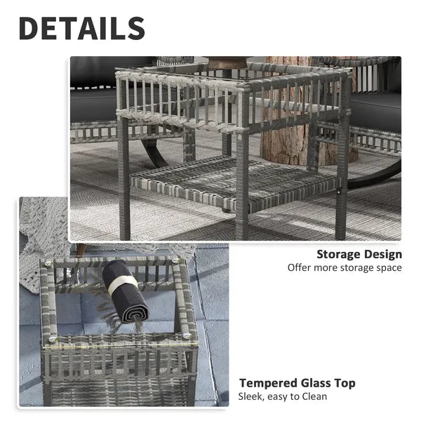 3 Piece Outdoor PE Rattan Rocker Chair Set, Rocking Chair with Tempered Glass Table Top, Gray - product image 7
