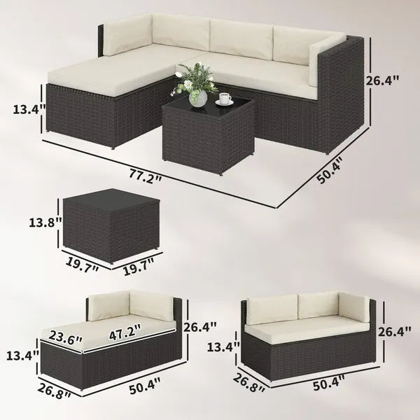 Outsunny 3 Piece Patio Furniture Set, Wicker Outdoor Patio Conversation Furniture Set with Cushions, Glass Top Table, Beige - product image 2