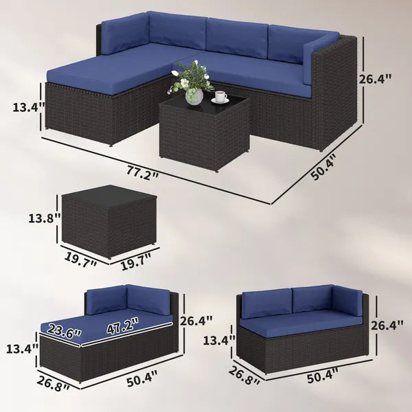 3 Piece Patio Furniture Set, Wicker Outdoor Patio Conversation Furniture Set with Cushions, Glass Top Table, Navy Blue - product image 2