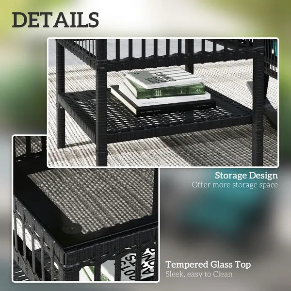 Outsunny 3 Piece PE Rattan Rocking Chair Set with Glass Top Table Black and Turquoise - product image 7