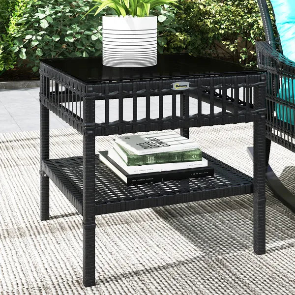 Outsunny 3 Piece PE Rattan Rocking Chair Set with Glass Top Table Black and Turquoise - product image 9