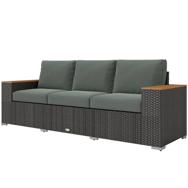 3-Seat Outdoor Patio Sofa with Cushions, PE Rattan Wicker Sofa with Wide Armrests, Outdoor Wicker Couch, Dark Gray - product image 1
