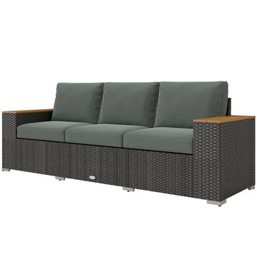 3-Seat Outdoor Patio Sofa with Cushions, PE Rattan Wicker Sofa with Wide Armrests, Outdoor Wicker Couch, Dark Gray - product image 1