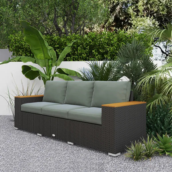 3-Seat Outdoor Patio Sofa with Cushions, PE Rattan Wicker Sofa with Wide Armrests, Outdoor Wicker Couch, Dark Gray - product image 7
