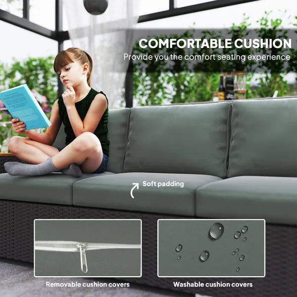 3-Seat Outdoor Patio Sofa with Cushions, PE Rattan Wicker Sofa with Wide Armrests, Outdoor Wicker Couch, Dark Gray - product image 4