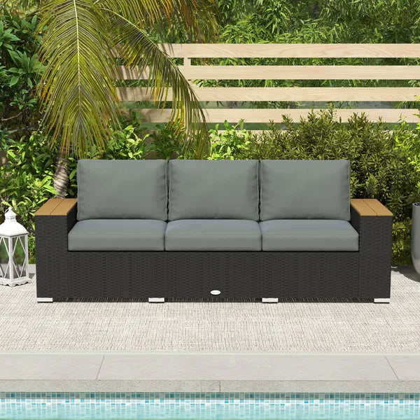 3-Seat Outdoor Patio Sofa with Cushions, PE Rattan Wicker Sofa with Wide Armrests, Outdoor Wicker Couch, Dark Gray - product image 9