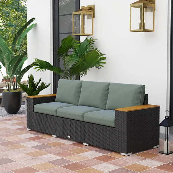 3-Seat Outdoor Patio Sofa with Cushions, PE Rattan Wicker Sofa with Wide Armrests, Outdoor Wicker Couch, Dark Gray - product image 2