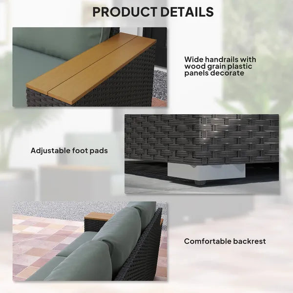 3-Seat Outdoor Patio Sofa with Cushions, PE Rattan Wicker Sofa with Wide Armrests, Outdoor Wicker Couch, Dark Gray - product image 6