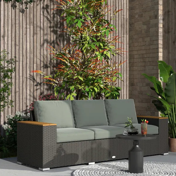 3-Seat Outdoor Patio Sofa with Cushions, PE Rattan Wicker Sofa with Wide Armrests, Outdoor Wicker Couch, Dark Gray - product image 10