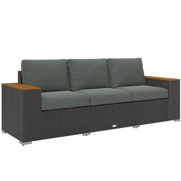 3-Seat Outdoor Patio Sofa with Cushions, PE Rattan Wicker Sofa with Wide Armrests, Outdoor Wicker Couch, Dark Gray - product image 11