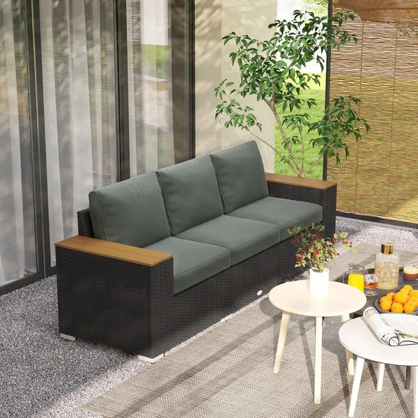 3-Seat Outdoor Patio Sofa with Cushions, PE Rattan Wicker Sofa with Wide Armrests, Outdoor Wicker Couch, Dark Gray - product image 8