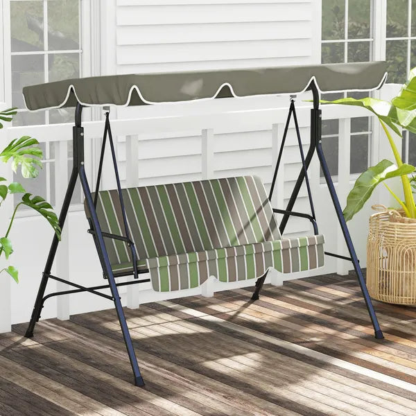 Outsunny 3-Seat Outdoor Patio Swing with Cushion Adjustable Canopy Black Gray and Green Stripe - product image 9