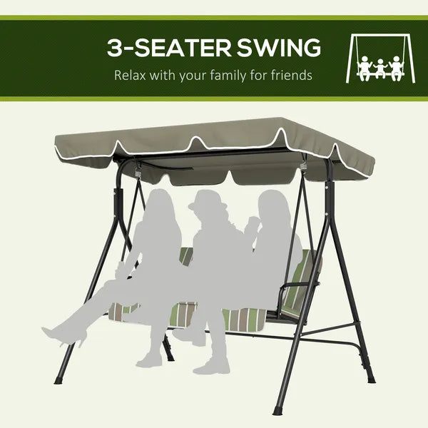 Outsunny 3-Seat Outdoor Patio Swing with Cushion Adjustable Canopy Black Gray and Green Stripe - product image 6