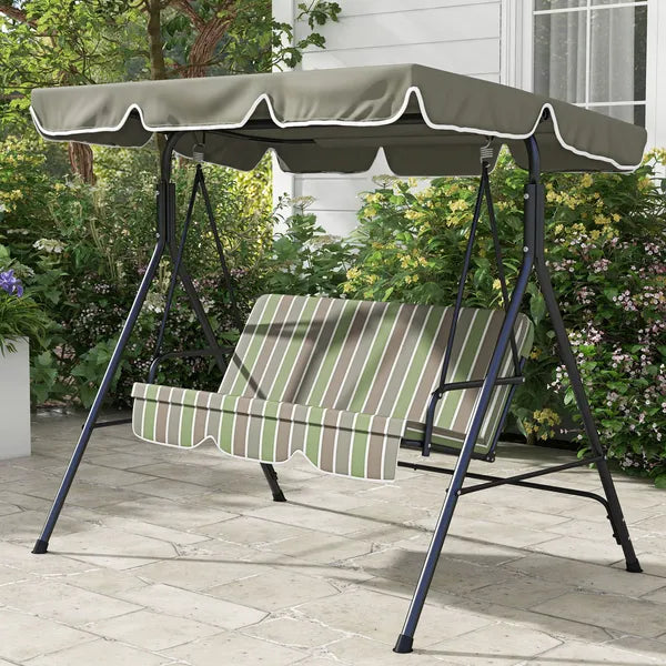 Outsunny 3-Seat Outdoor Patio Swing with Cushion Adjustable Canopy Black Gray and Green Stripe - product image 2