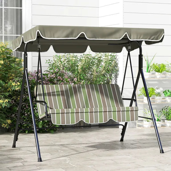 Outsunny 3-Seat Outdoor Patio Swing with Cushion Adjustable Canopy Black Gray and Green Stripe - product image 8