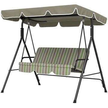 Outsunny 3-Seat Outdoor Patio Swing with Cushion Adjustable Canopy Black Gray and Green Stripe - product image 1