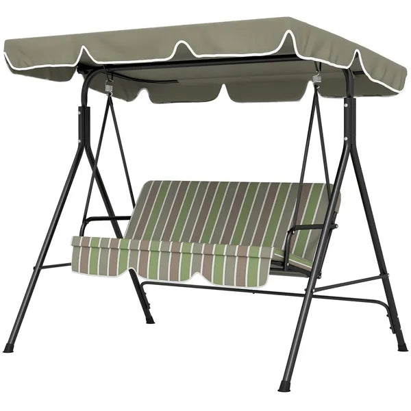 Outsunny 3-Seat Outdoor Patio Swing with Cushion Adjustable Canopy Black Gray and Green Stripe - product image 1