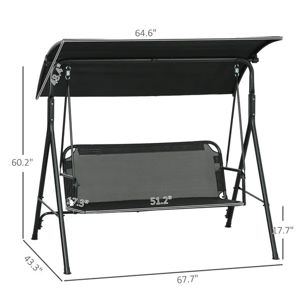 3 Seat Outdoor Patio Swing with Cushion and Adjustable Canopy, Black - product image 3
