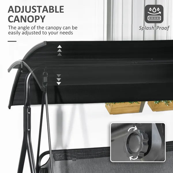 3 Seat Outdoor Patio Swing with Cushion and Adjustable Canopy, Black - product image 4