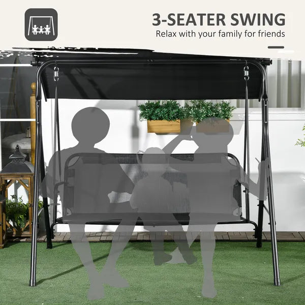 3 Seat Outdoor Patio Swing with Cushion and Adjustable Canopy, Black - product image 6