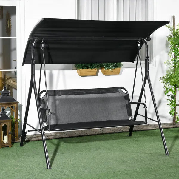 3 Seat Outdoor Patio Swing with Cushion and Adjustable Canopy, Black - product image 2