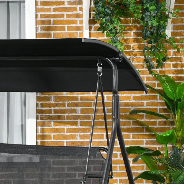3 Seat Outdoor Patio Swing with Cushion and Adjustable Canopy, Black - product image 8