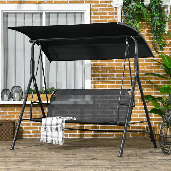 3 Seat Outdoor Patio Swing with Cushion and Adjustable Canopy, Black - product image 10