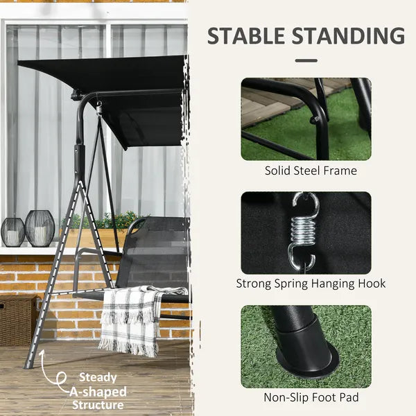 3 Seat Outdoor Patio Swing with Cushion and Adjustable Canopy, Black - product image 5