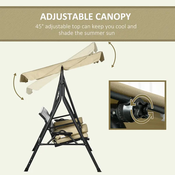 Outsunny 3-Seat Outdoor Porch Swing, with Adjustable Canopy, Removable Cushion, Pillows, Adjustable Shade, and Rattan Seat, Khaki - product image 5