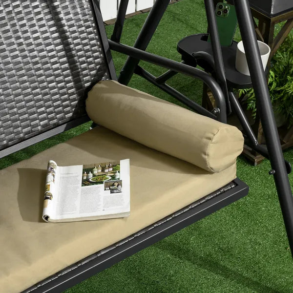Outsunny 3-Seat Outdoor Porch Swing, with Adjustable Canopy, Removable Cushion, Pillows, Adjustable Shade, and Rattan Seat, Khaki - product image 9