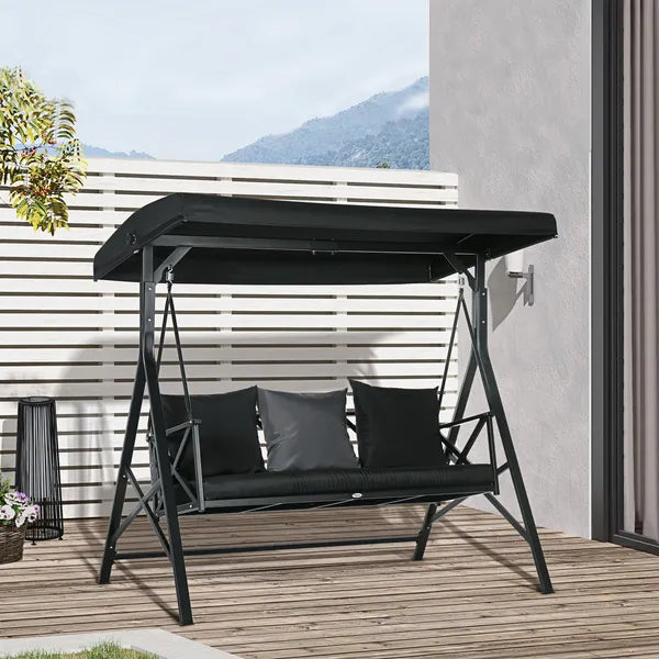 3-Seat Patio Swing Chair Outdoor Canopy Glider with Cushion 3 Throw Pillows Adjustable Shade for Porch Garden - product image 10