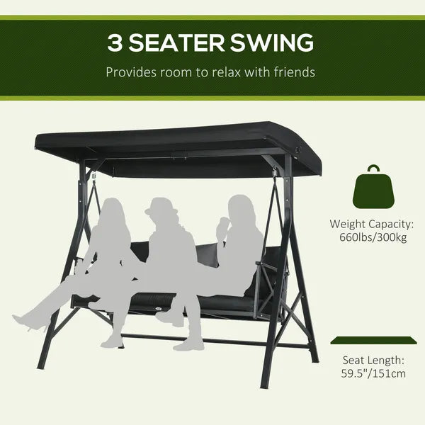 3-Seat Patio Swing Chair Outdoor Canopy Glider with Cushion 3 Throw Pillows Adjustable Shade for Porch Garden - product image 4