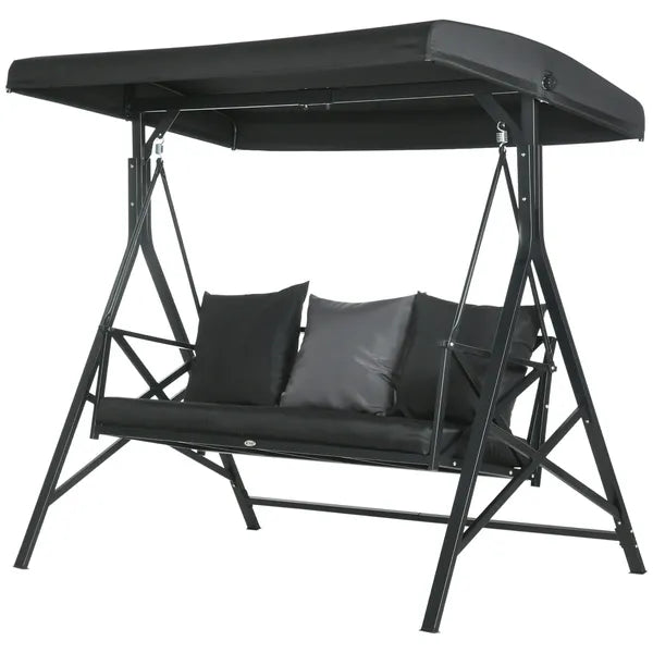 3-Seat Patio Swing Chair Outdoor Canopy Glider with Cushion 3 Throw Pillows Adjustable Shade for Porch Garden - product image 11