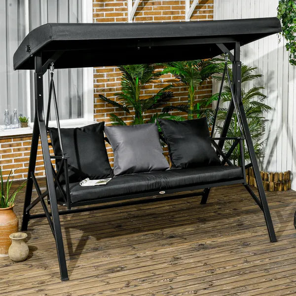 3-Seat Patio Swing Chair Outdoor Canopy Glider with Cushion 3 Throw Pillows Adjustable Shade for Porch Garden - product image 2