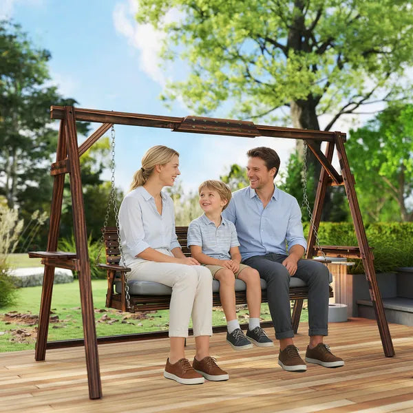 Outsunny 3 Seat Wooden Porch Swing with Stand, Patio Swing with Cushion, for Garden, Poolside, Backyard, Carbonized Brown - product image 9