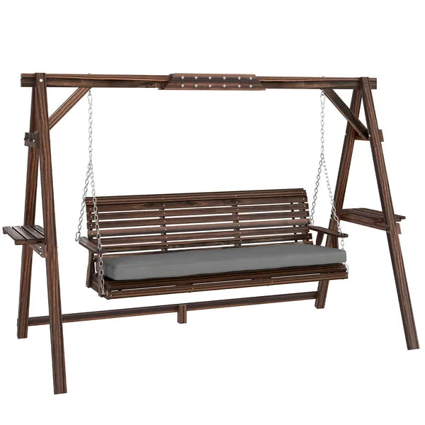 Outsunny 3 Seat Wooden Porch Swing with Stand, Patio Swing with Cushion, for Garden, Poolside, Backyard, Carbonized Brown - product image 11