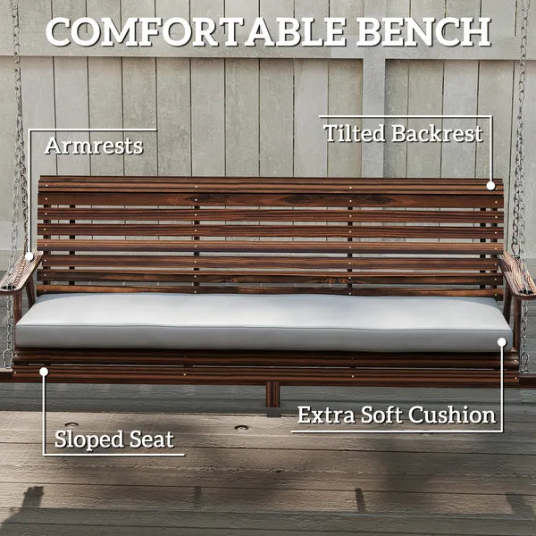 Outsunny 3 Seat Wooden Porch Swing with Stand, Patio Swing with Cushion, for Garden, Poolside, Backyard, Carbonized Brown - product image 5
