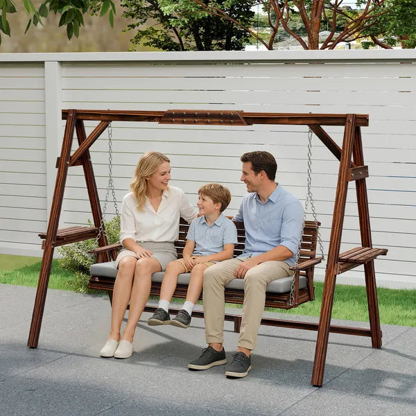 Outsunny 3 Seat Wooden Porch Swing with Stand, Patio Swing with Cushion, for Garden, Poolside, Backyard, Carbonized Brown - product image 8