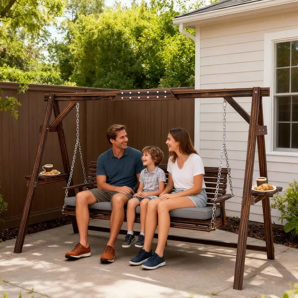 Outsunny 3 Seat Wooden Porch Swing with Stand, Patio Swing with Cushion, for Garden, Poolside, Backyard, Carbonized Brown - product image 10