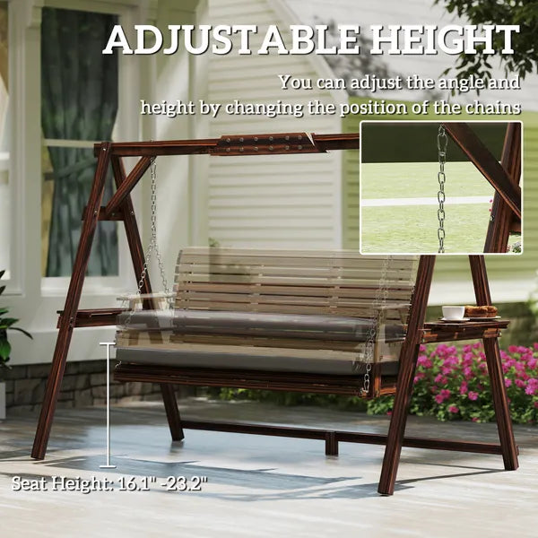 Outsunny 3 Seat Wooden Porch Swing with Stand, Patio Swing with Cushion, for Garden, Poolside, Backyard, Carbonized Brown - product image 7