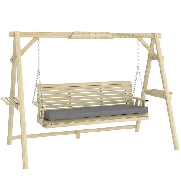 Outsunny 3 Seat Wooden Porch Swing with Stand, Patio Swing with Cushion, for Garden, Poolside, Backyard, Natural Wood - product image 11