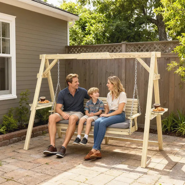 Outsunny 3 Seat Wooden Porch Swing with Stand, Patio Swing with Cushion, for Garden, Poolside, Backyard, Natural Wood - product image 10