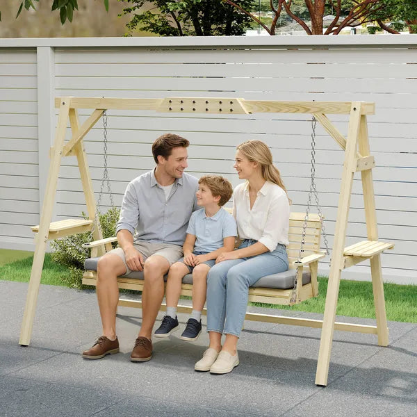 Outsunny 3 Seat Wooden Porch Swing with Stand, Patio Swing with Cushion, for Garden, Poolside, Backyard, Natural Wood - product image 9