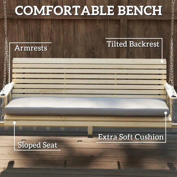 Outsunny 3 Seat Wooden Porch Swing with Stand, Patio Swing with Cushion, for Garden, Poolside, Backyard, Natural Wood - product image 5