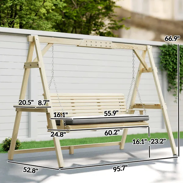 Outsunny 3 Seat Wooden Porch Swing with Stand, Patio Swing with Cushion, for Garden, Poolside, Backyard, Natural Wood - product image 3