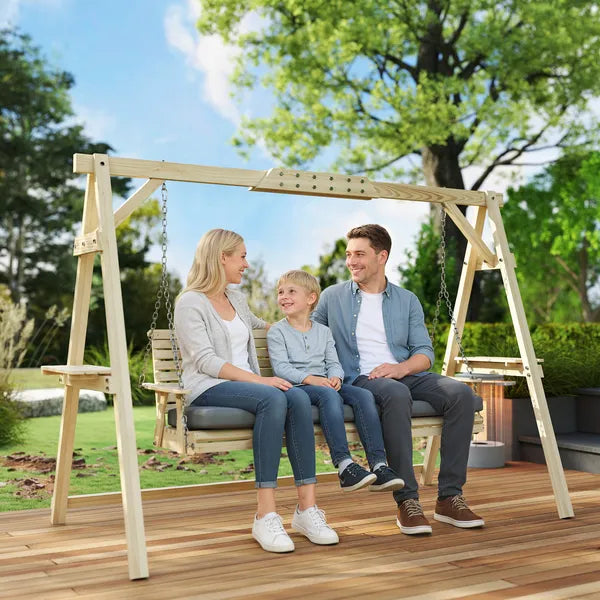 Outsunny 3 Seat Wooden Porch Swing with Stand, Patio Swing with Cushion, for Garden, Poolside, Backyard, Natural Wood - product image 8