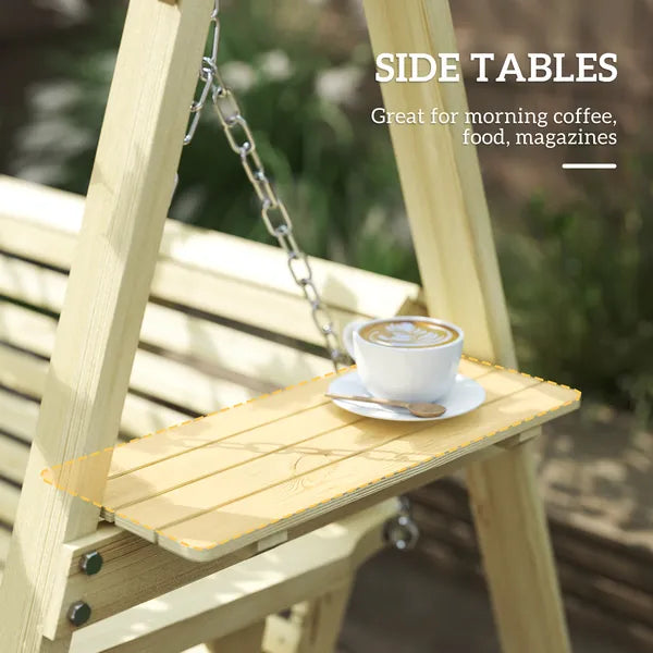 Outsunny 3 Seat Wooden Porch Swing with Stand, Patio Swing with Side Tables, for Garden, Poolside, Backyard, Natural Wood - product image 5