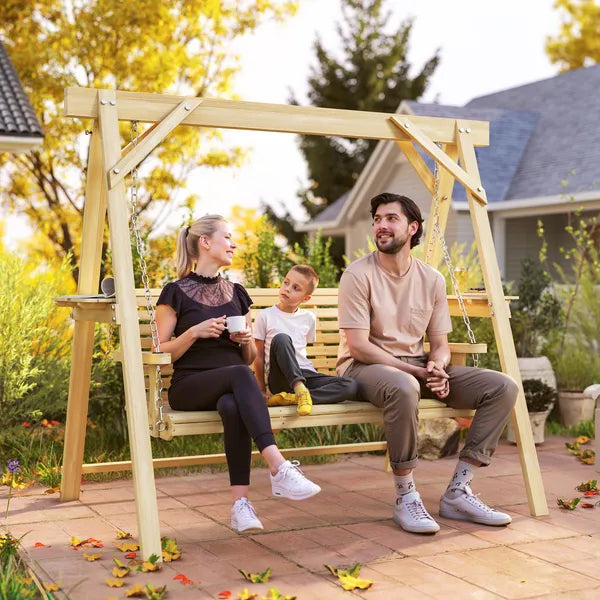 Outsunny 3 Seat Wooden Porch Swing with Stand, Patio Swing with Side Tables, for Garden, Poolside, Backyard, Natural Wood - product image 10