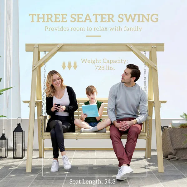 Outsunny 3 Seat Wooden Porch Swing with Stand, Patio Swing with Side Tables, for Garden, Poolside, Backyard, Natural Wood - product image 4